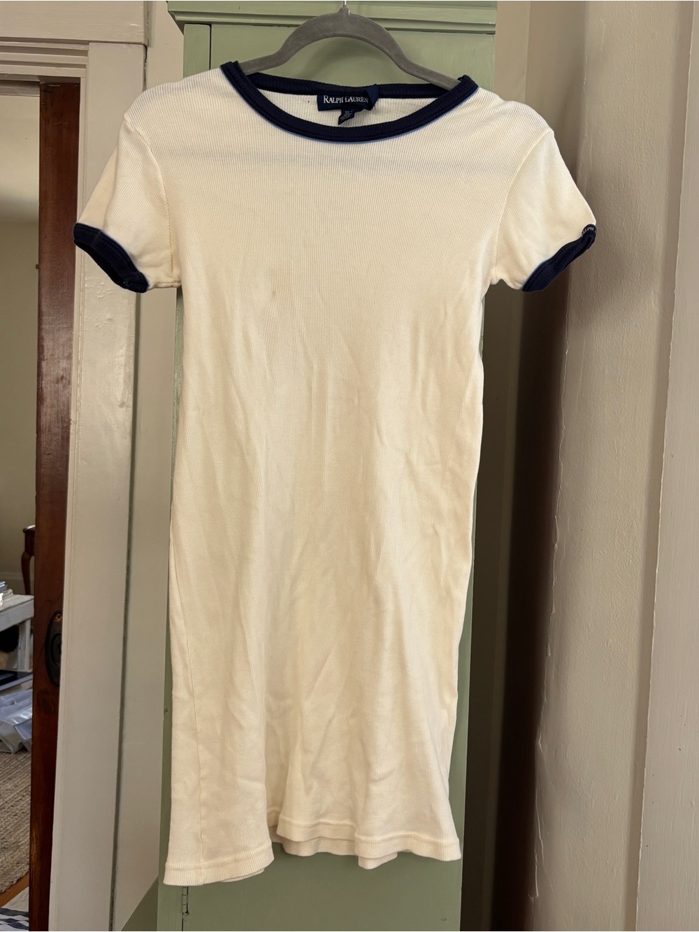 VTG Ralph Lauren Cream Ribbed Ringer Midi Dress SZ Small, Womens